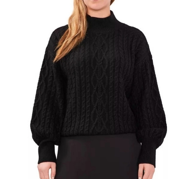 Vince Camuto Sweaters - NWT Vince Camuto black cable knit puff sleeve mockneck sweater Size small